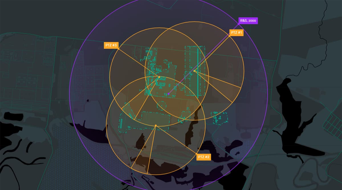 Схематичное изображение интерфейса системы защиты предприятий от БПЛА